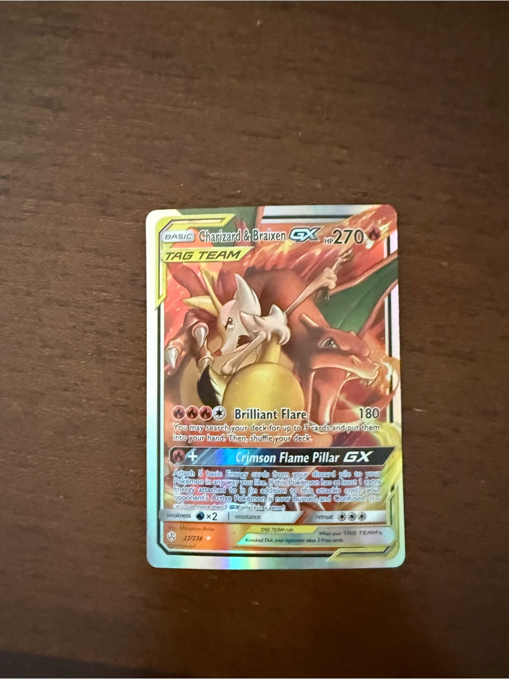 Charizard & Braixen GX Tag Team Pokémon Holo Card - Red/Orange